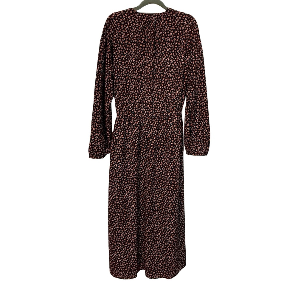 Uniqlo Floral Button Front Midi Dress Black Orange M Long Sleeve Cottagecore - Picture 2 of 14